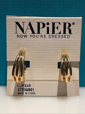 Vintage Napier Gold Screw Hoop Clip-On Earrings